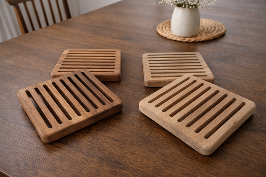 6" x 6" Oak Trivet Set 2pcs  | Handmade Wood Hot Pad | Old Salty Mill